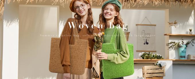 Borse Raffia Mercato di spiaggia Borsa da shopping Abito estivo da spiaggia Abito da vacanza di lusso Donna casual sotto le ascelle Borsa da mano Slouch Crochet Straw Raffia Tote Shopping Travel Bucket Bag 0