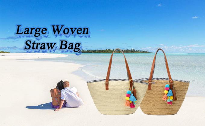 Borsa da spiaggia intrecciata a mano in rafia all'uncinetto, borsa a tracolla, borsa estiva in paglia per le vacanze, produttori di borse in paglia naturale, borsa tote in carta per donna, borse in rafia all'uncinetto alla moda e aperte per la spiaggia con personalizzazione 0