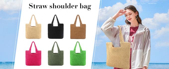 Borsa sostenibile in bambù con manico, borsa della spesa per l'atmosfera estiva in spiaggia, all'ingrosso Vietnam artigianato uncinetto rafia Sac Bolsa Mujer secchiello tote spalla designer donna borsa di paglia 0
