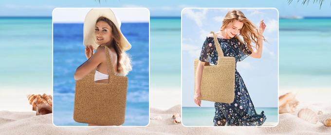 Borsa sostenibile in bambù con manico, borsa della spesa per l'atmosfera estiva in spiaggia, all'ingrosso Vietnam artigianato uncinetto rafia Sac Bolsa Mujer secchiello tote spalla designer donna borsa di paglia 1