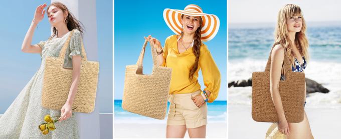 Borsa sostenibile in bambù con manico, borsa della spesa per l'atmosfera estiva in spiaggia, all'ingrosso Vietnam artigianato uncinetto rafia Sac Bolsa Mujer secchiello tote spalla designer donna borsa di paglia 2