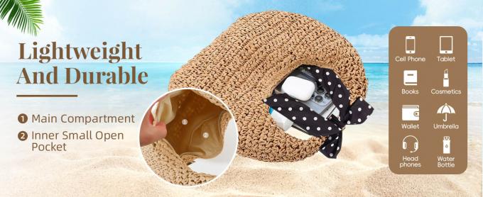 Borse a mano all'uncinetto in rafia con nodo, borse da spiaggia estive in paglia con nodo, moda estiva, borse da spiaggia in paglia all'uncinetto di alta qualità per donna, borsa tote, borse a mano grandi a righe 2