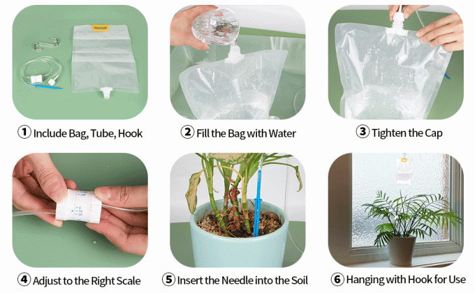 Sacchetti di irrigazione per piante con regolatori di flusso regolabili, kit di irrigazione a goccia compatti automatici, sistema di irrigazione per piante interne per piccole piante in vaso, prodotti essenziali per la cura delle piante in vacanza 0
