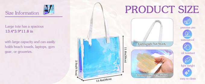 Borsa Tote Olografica Trasparente con Manico in Pelle Borse da Spiaggia Iridescenti Borsa a Spalla per Donna Festa in Piscina Estiva 0