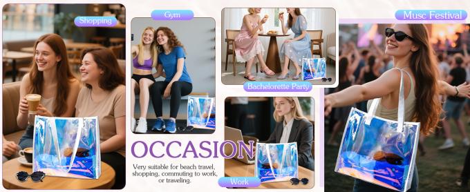 Borsa Tote Olografica Trasparente con Manico in Pelle Borse da Spiaggia Iridescenti Borsa a Spalla per Donna Festa in Piscina Estiva 1