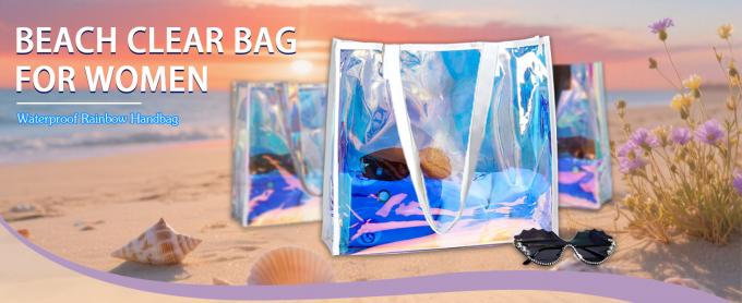 Moda all'ingrosso Impermeabile Trasparente in PVC Trasparente Borsa da spiaggia a spalla Trasparente Iridescente Borsa per la spesa con ologramma laser in PVC 0