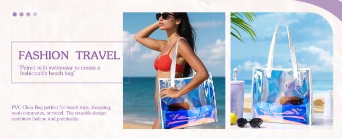 Moda all'ingrosso Impermeabile Trasparente in PVC Trasparente Borsa da spiaggia a spalla Trasparente Iridescente Borsa per la spesa con ologramma laser in PVC 1