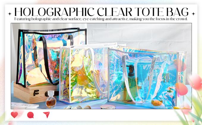 Borsa per la spesa a caldo riciclabile riciclabile personalizzata Logo e taglia Chiara trasparente omologazione PVC regalo borsa per la spesa iridescente omologazione borsa per la spesa laser TPU 0