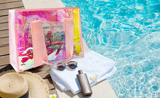 Holographic Iridescent Tote Bag Clear Travel Beach Bag Iridescent Shoulder Bag with Phone Pouch Waterproof Travel Tote for Women Work, Travel, Gym, Beach and Pool 3