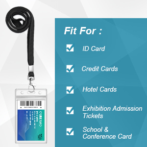 Pack Clear ID Badge Holder With Lanyard Black Lanyards With Vertical Waterproof ID Badge Holder For Office, School, Travel 2
