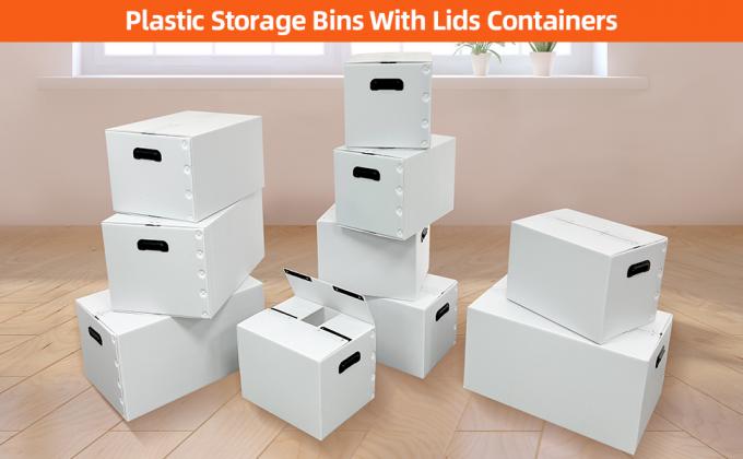 Plastic Storage Bins With Lids Containers Collapsible Moving Boxes With Handles Stackable Storage Bins,Double-Layer Hollow Shock-Absorbing Material,White 0