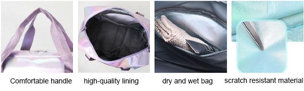 Holographic Shimmering Gym Duffle Bag With Shoes Compartment & Wet Pocket, Women Weekend Overnight Travel Bag Gymnastic Dance Bag For Girl 2