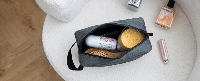 Borsa da toilette da viaggio per donne e uomini, borsa da barba resistente all'acqua per accessori da toilette, borse portaoggetti pieghevoli con divisorio e maniglia per cosmetici, articoli da toeletta, pennelli e strumenti 2