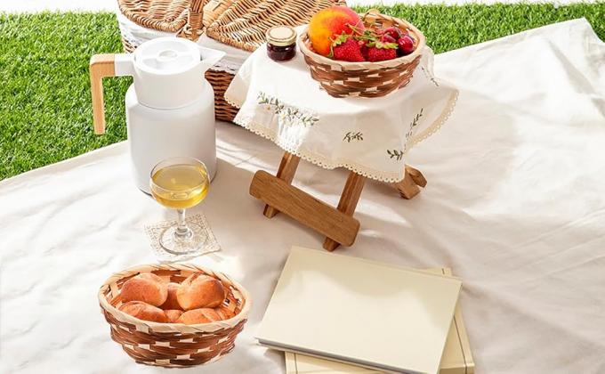 Round Gift Baskets, Bamboo Small Bread & Fruit Baskets, 7" Woven Bread Roll Baskets, Food Serving Baskets, Food Storage Basket For Kitchen Restaurant Display Decor 0