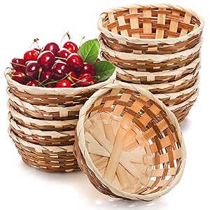 Round Gift Baskets, Bamboo Small Bread & Fruit Baskets, 7" Woven Bread Roll Baskets, Food Serving Baskets, Food Storage Basket For Kitchen Restaurant Display Decor 1