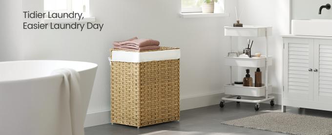 Laundry Hamper With Lid, 23.8 Gallon (90 L) Synthetic Rattan Clothes Laundry Basket With Lid And Handles, Foldable, Removable Liner, Goose Yellow 0