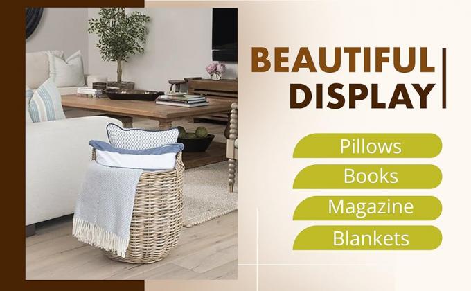 Rattan Kobo Round Storage Basket, Handwoven Rattan Basket With Handles, Organization & Home Decor For Storage, Gray-Brown 0