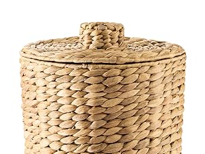 Wicker Waste Basket - Water Hyacinth Bathroom Garbage Can With A Lid - Bathroom Trash Can Boho Style - Wicker Trash Can With Lid For Household, Kitchen - Removable Liner, Iron Frame 3