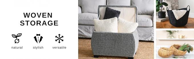 Cestino di vucca di giacinto alto con manici. Boho stile bagno naturale, marrone, contenitore di spazzatura naturale - contenitore di spazzatura di vucca con coperchio per la casa, cucina - rivestimento rimovibile, telaio in ferro 0