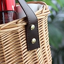 Wicker Picnic Basket With Double Leather Handles, Natural Willow Hamper For Easter Eggs Candy Wine Toy Flower Wedding Gifts 0