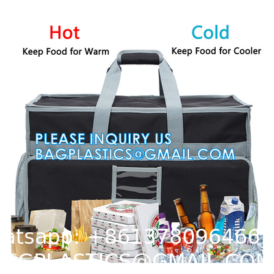 Insulated Food Delivery Bag with Support Frame and Plastic Bottom Plate,Grocery Delivery Bag for Catering