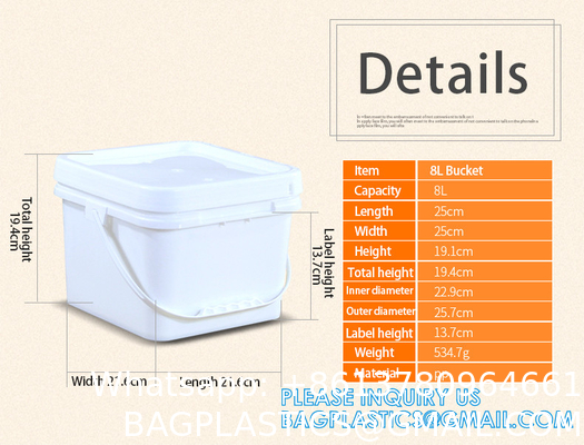 Heavy Duty Round Square Handle Bucket for Paint Chemical Ice Food Flowers, container barrel with handle