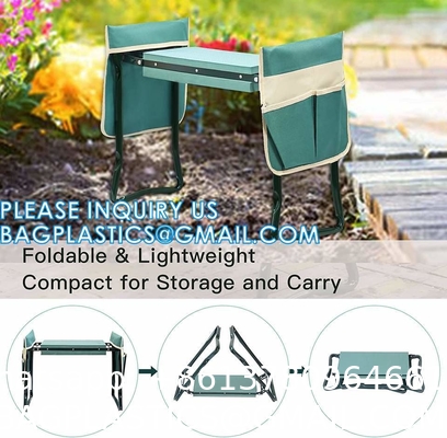 Garden Kneeler And Seat With Tool Pouch, Portable Folding Garden Stool, Heavy Duty Gardening Kneeling Bench