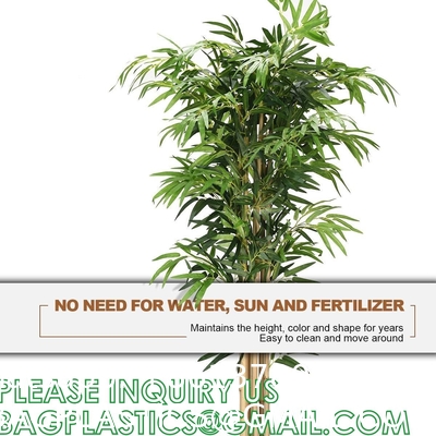 Artificial Bamboo Tree Set of 2, Fake Greenery Plants in Pots for Indoor Outdoor, Beautiful Faux Tree with Leaves