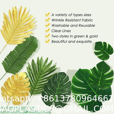 Palm Leaves Artificial Tropical Monstera-84Pcs 6 Kinds Large Small Green Fake Palm Leaf with Stems for Safari Jungle