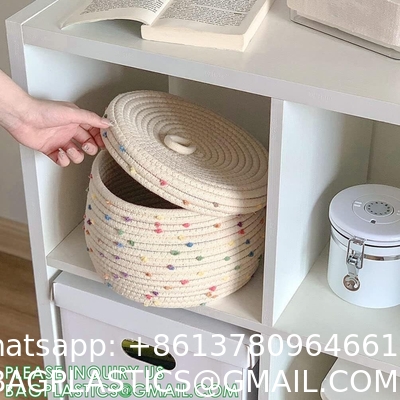 storage Basket Decorative Rope Basket Wooden Bead Decoration For Blankets,Toys,Clothes,Shoes,Plant Organizer Bin