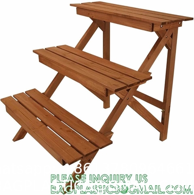 Wood Plant Stand Ladder Plant Shelf, Flower Pot Display Rack Freestanding Planter Holder for Organizer Multiple