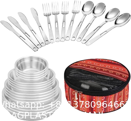 Stainless Steel Camping Plates Cups And Bowls Set. Camping Dish Set, Camping Mess Kits, Dinnerware Set