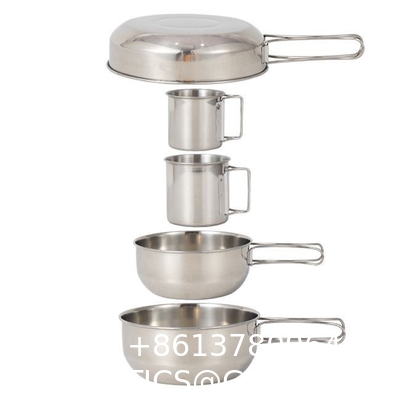 Stainless Steel Camping Outdoor Cookware Mess Kit Set, Folding Cookset Camping Teapot and Pans Set Equipment