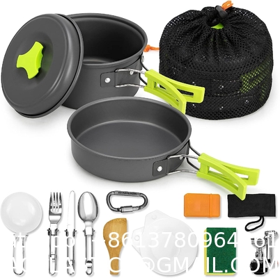Stainless Steel Camping Outdoor Cookware Mess Kit Set, Folding Cookset Camping Teapot and Pans Set Equipment