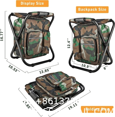 Folding Stool Backpack Insulated Cooler Bag, Collapsible Camping Hunting Fishing Multifunction Chair Front Pocket