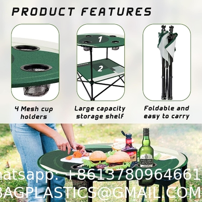 Folding Chair Table Camping Set, Table with 4 Cup Holders, Collapsible Canvas Portable Tables Folding BBQ Outdoor