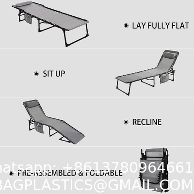 Folding Outdoor Chaise Lounge Chair, 5-Position Adjustable Beach, Sunbathing, Patio, Pool, Lawn, Lay Flat Portable