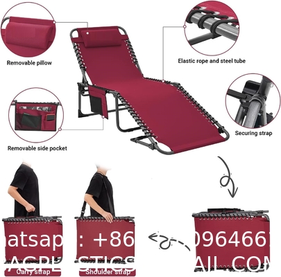 Folding Outdoor Chaise Lounge Chair, 5-Position Adjustable Beach, Sunbathing, Patio, Pool, Lawn, Lay Flat Portable