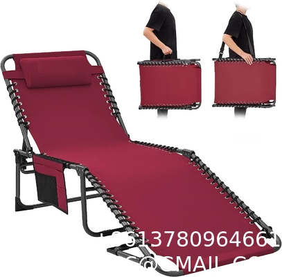 Folding Outdoor Chaise Lounge Chair, 5-Position Adjustable Beach, Sunbathing, Patio, Pool, Lawn, Lay Flat Portable