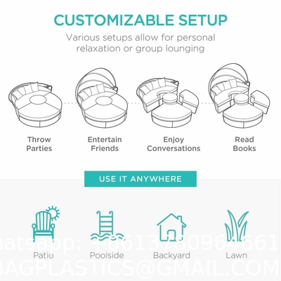Modern Hotel Outdoor Furniture Patio Rattan Round Flip Top Daybed With Canopy Cushion For Backyard Porch