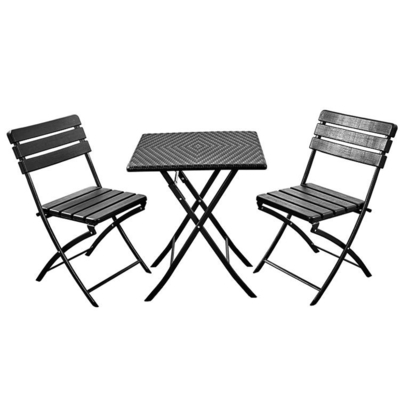 Factory Wholesale HDPE Plastic Wooden Design Coffee Lounge Patio Portable Foldable Plastic Garden Table Set