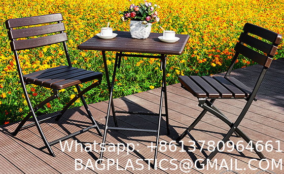 Factory Wholesale HDPE Plastic Wooden Design Coffee Lounge Patio Portable Foldable Plastic Garden Table Set