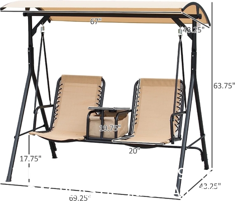 Outdoor Patio Swing Chair with Weather Resistant Steel Frame, Adjustable Canopy, Removable Cushion and Pillow