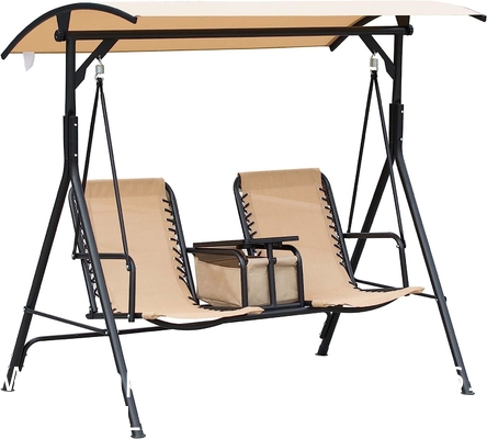 Outdoor Patio Swing Chair with Weather Resistant Steel Frame, Adjustable Canopy, Removable Cushion and Pillow