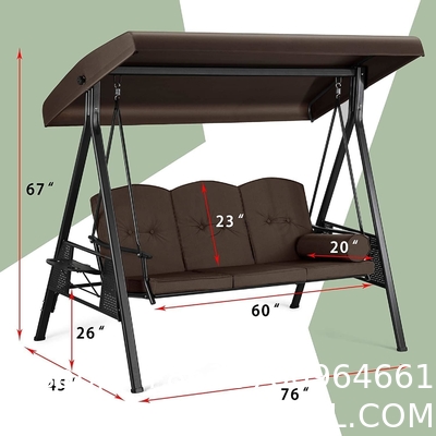 Outdoor Patio Swing Chair with Weather Resistant Steel Frame, Adjustable Canopy, Removable Cushion and Pillow