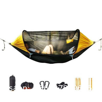 Camping Hammock with Mosquito Net, Hammocks with 13ft Tree Straps Carabiners, Automatic Quick Open Outdoor