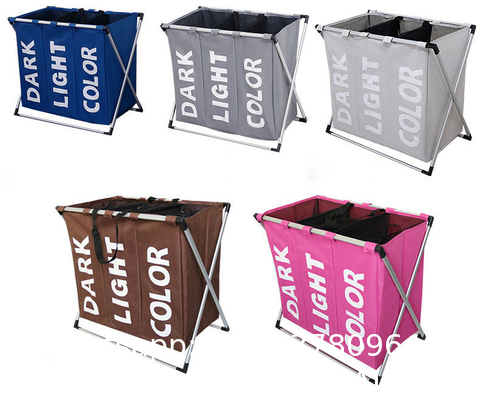 Foldable Clothing Bag Collapsible Extra Large Washing Dirty Clothes Laundry Basket Hamper 3 Compartments
