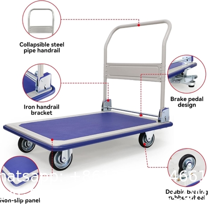Folding Steel Trolley Platform Handtruck Brake Heavy Industrial Flatbed Truck Logistics Warehouse Handling