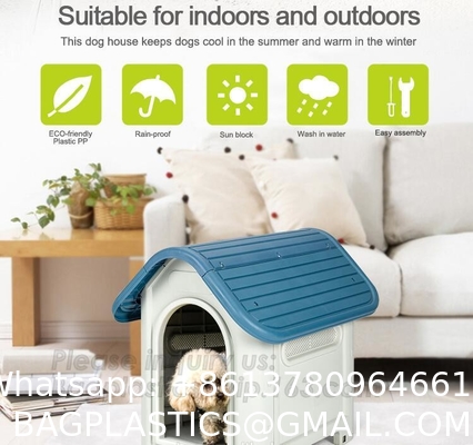 Plastic Dog House - Waterproof Dog Kennel Air Vents Elevated Floor All Weather Indoor Outdoor Insulated Doghous