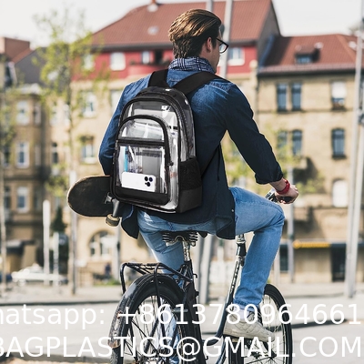 Clear Backpack, Heavy Duty PVC Transparent Backpack Reinforced Straps, See Through Multiple Pockets Large Capacity